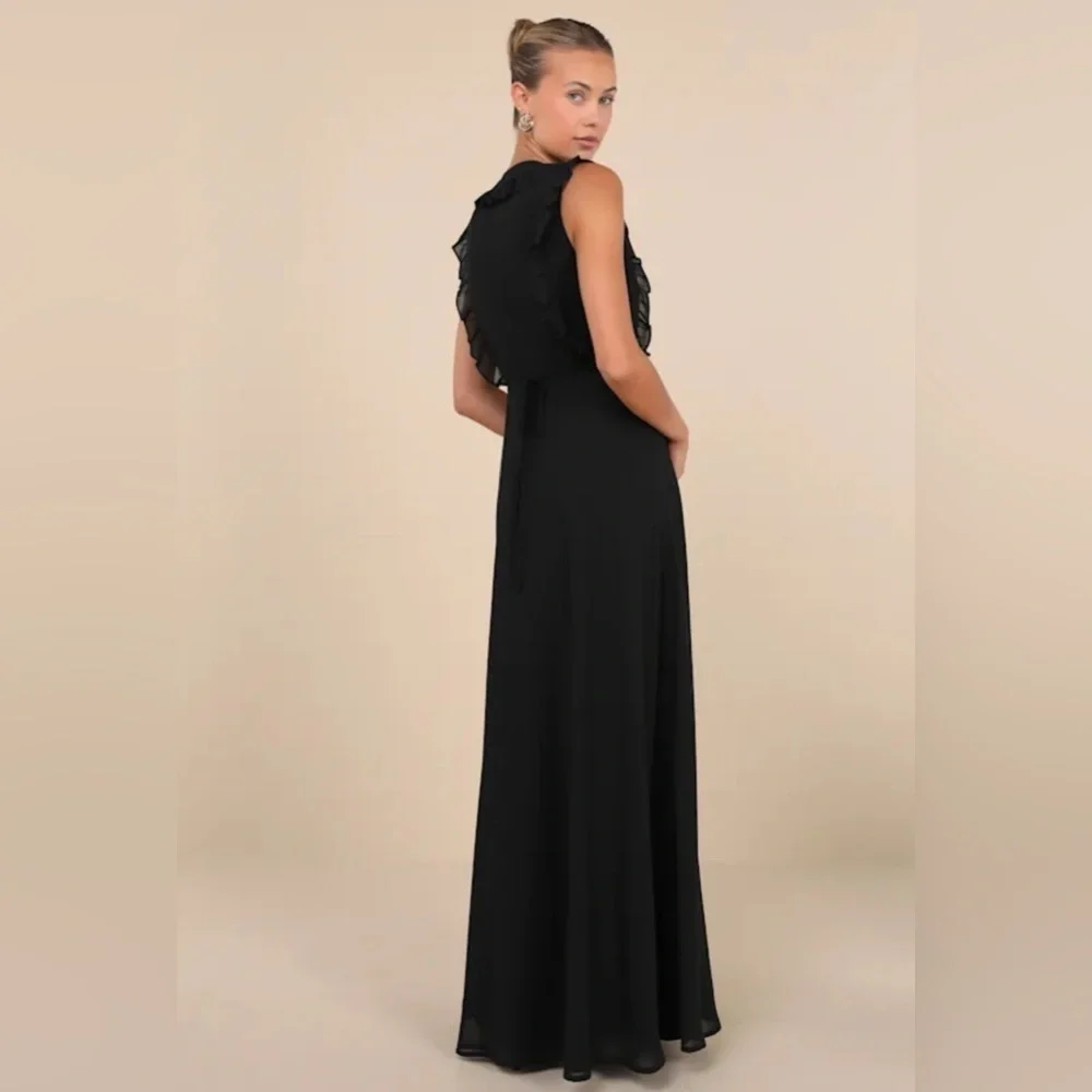 Lulus major elegance black Ruffle wrap dress Sz L nwot - Picture 2 of 4